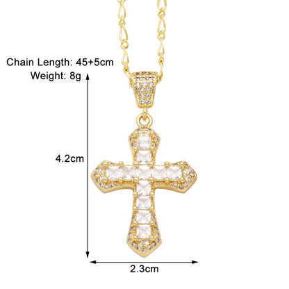 Simple Style Cross Copper Plating Inlay Zircon 18k Gold Plated Pendant Necklace