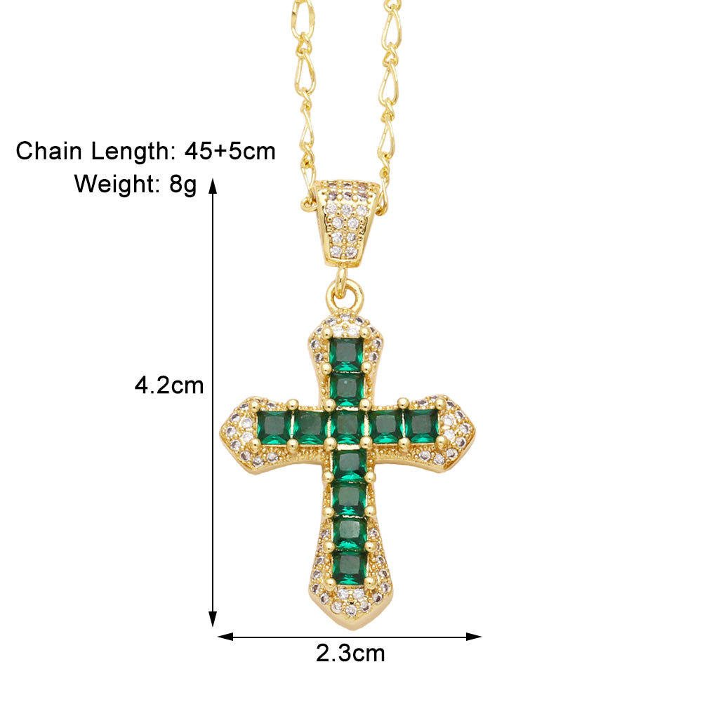 Simple Style Cross Copper Plating Inlay Zircon 18k Gold Plated Pendant Necklace