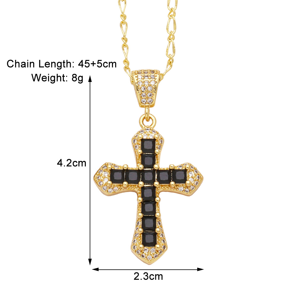 Simple Style Cross Copper Plating Inlay Zircon 18k Gold Plated Pendant Necklace