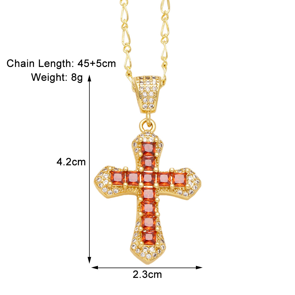 Simple Style Cross Copper Plating Inlay Zircon 18k Gold Plated Pendant Necklace