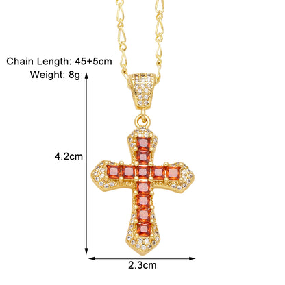 Simple Style Cross Copper Plating Inlay Zircon 18k Gold Plated Pendant Necklace