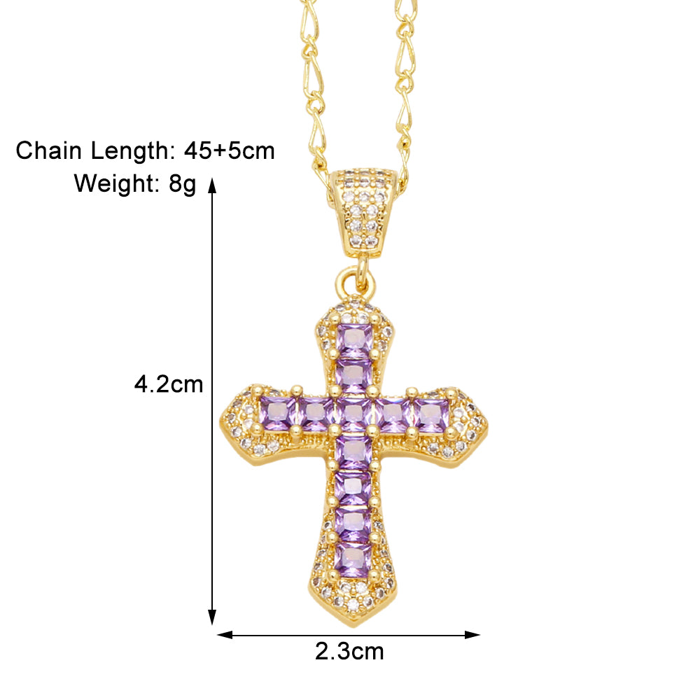 Simple Style Cross Copper Plating Inlay Zircon 18k Gold Plated Pendant Necklace