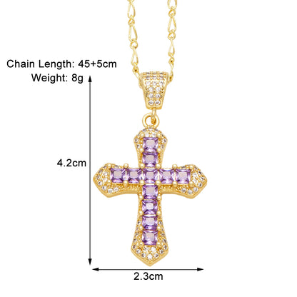 Simple Style Cross Copper Plating Inlay Zircon 18k Gold Plated Pendant Necklace