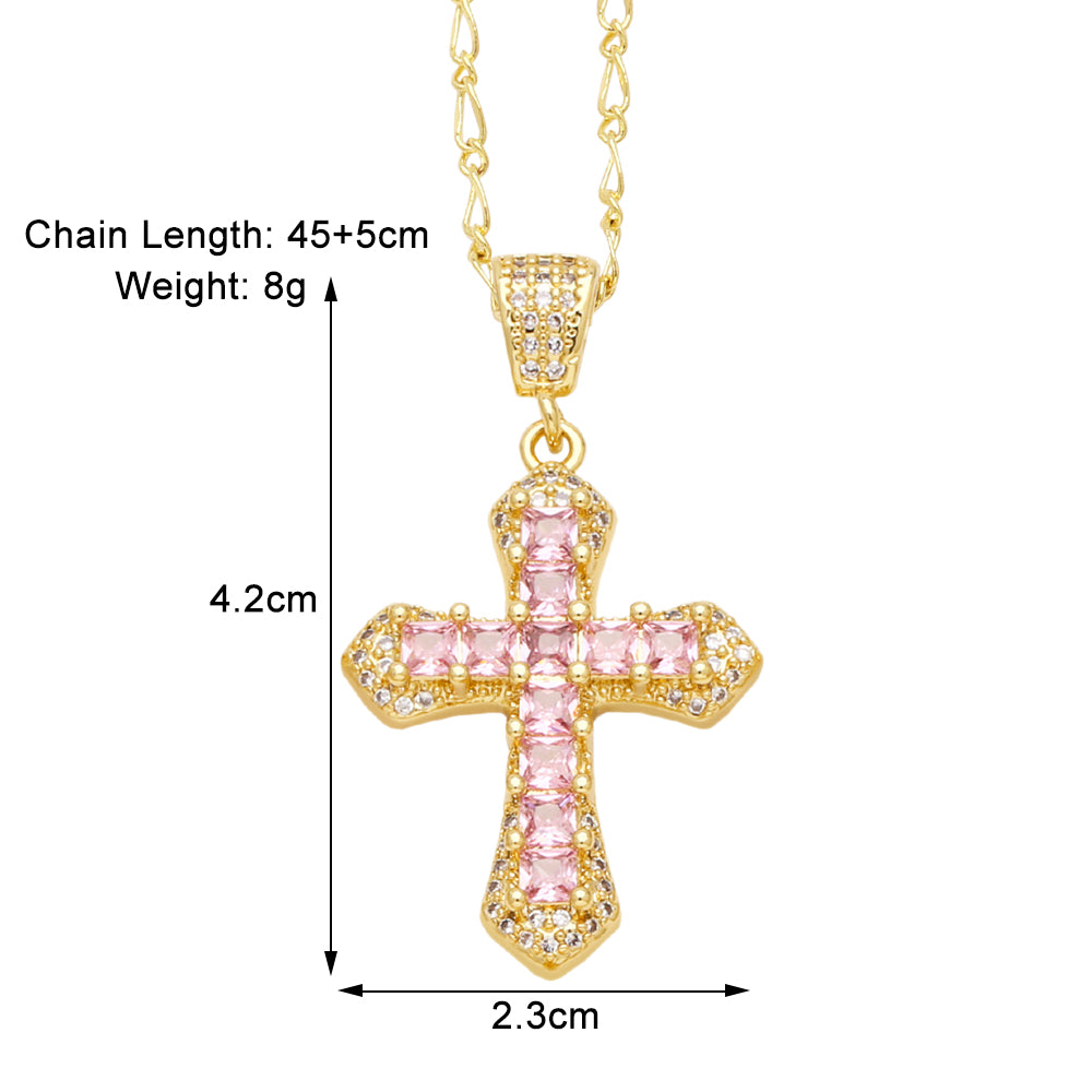 Simple Style Cross Copper Plating Inlay Zircon 18k Gold Plated Pendant Necklace