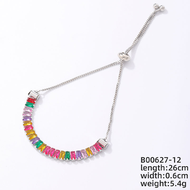 Ig Style Simple Style Rectangle Copper Plating Chain Inlay Zircon Bracelets Drawstring Bracelets