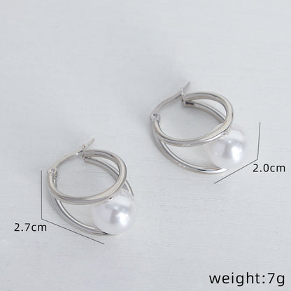 1 Pair Ig Style Simple Style Solid Color Plating Inlay Titanium Steel Pearl 18k Gold Plated Earrings