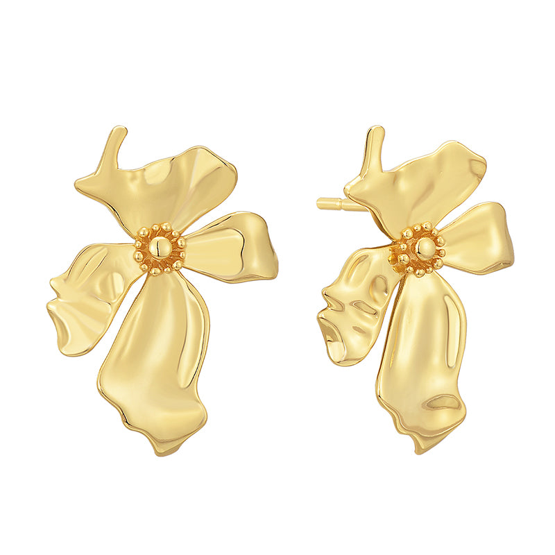 1 Pair Lady Flower Plating Copper 18k Gold Plated Ear Studs