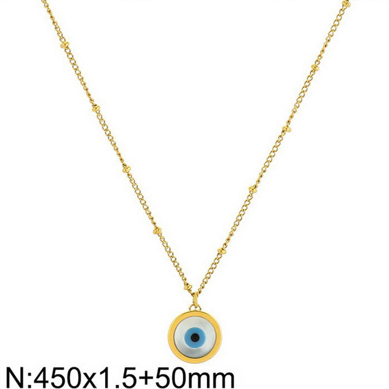 Classic Style Devil's Eye Titanium Steel Plating Inlay Shell 18k Gold Plated Pendant Necklace