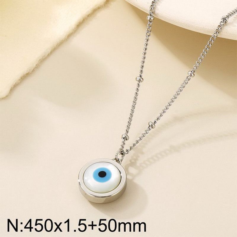 Classic Style Devil's Eye Titanium Steel Plating Inlay Shell 18k Gold Plated Pendant Necklace