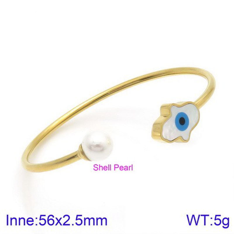 Elegant Simple Style Devil's Eye Heart Shape Stainless Steel Plating Inlay Artificial Pearls Bangle