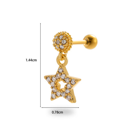 1 Piece Simple Style Classic Style Pentagram Heart Shape Flower Plating Inlay Stainless Steel Zircon 18k Gold Plated Ear Studs