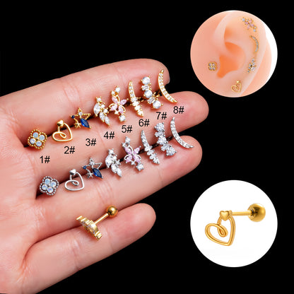 1 Piece Simple Style Classic Style Pentagram Heart Shape Flower Plating Inlay Stainless Steel Zircon 18k Gold Plated Ear Studs