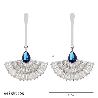 1 Pair Elegant Sector Plating Copper Zircon White Gold Plated Drop Earrings