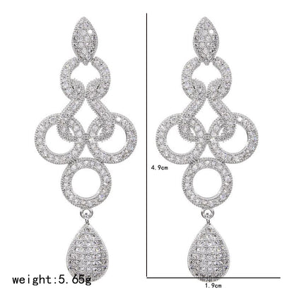 1 Pair Elegant Geometric Plating Copper Zircon White Gold Plated Drop Earrings