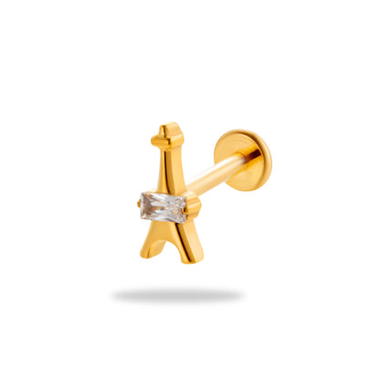 1 Piece Simple Style Flower Plating Inlay Titanium Alloy Zircon 18k Gold Plated Lip Stud Ear Studs