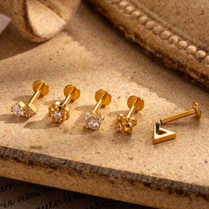 1 Piece Simple Style Flower Plating Inlay Titanium Alloy Zircon 18k Gold Plated Lip Stud Ear Studs