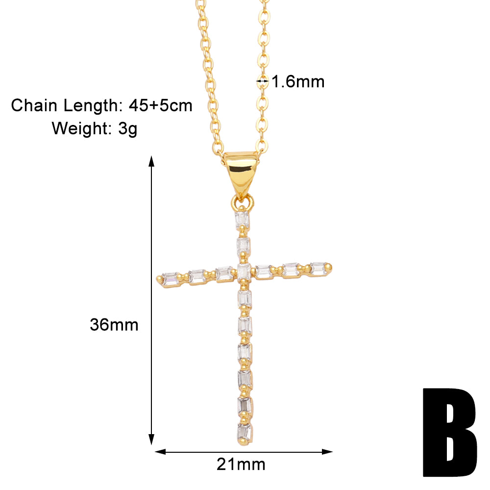 Simple Style Cross Copper Plating Inlay Zircon 18k Gold Plated Necklace