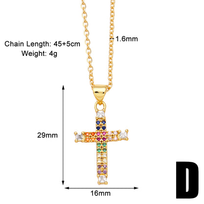 Simple Style Cross Copper Plating Inlay Zircon 18k Gold Plated Necklace