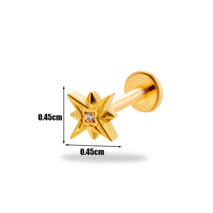 1 Piece Simple Style Korean Style Flower Plating Inlay Titanium Alloy Zircon 18k Gold Plated Lip Stud Ear Studs