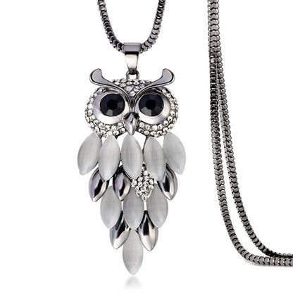 Ig Style Simple Style Owl Alloy Copper Inlay Opal Zircon Women's Sweater Chain Long Necklace