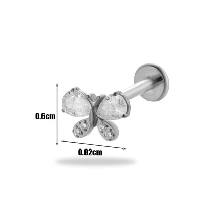 1 Piece Simple Style Korean Style Flower Butterfly Plating Inlay Titanium Alloy Zircon 18k Gold Plated Lip Stud Ear Studs