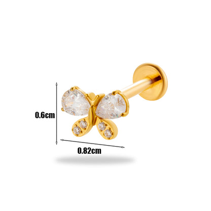 1 Piece Simple Style Korean Style Flower Butterfly Plating Inlay Titanium Alloy Zircon 18k Gold Plated Lip Stud Ear Studs