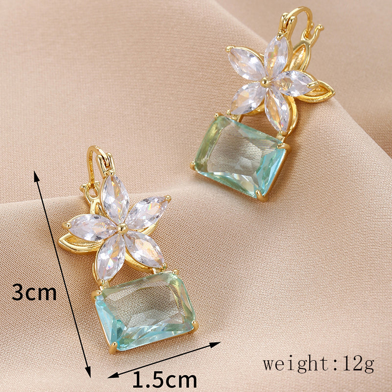 1 Pair Sweet Flower Plating Inlay Copper Zircon 18k Gold Plated Drop Earrings