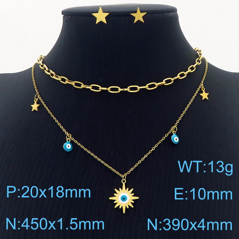 Streetwear Eye Titanium Steel Stoving Varnish Layered Necklaces