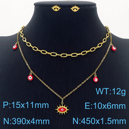 Streetwear Eye Titanium Steel Stoving Varnish Layered Necklaces