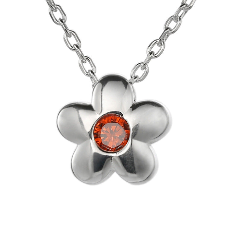 Sterling Silver Simple Style Classic Style Flower Inlay Zircon Necklace