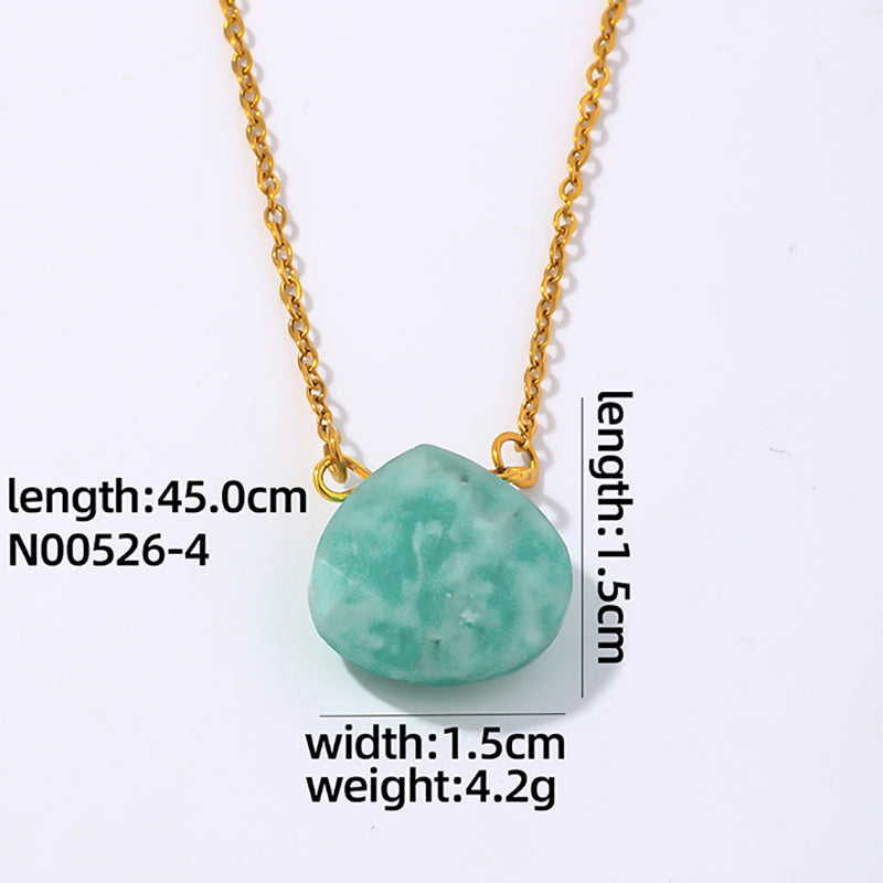 Wholesale Simple Style Water Droplets Stainless Steel Natural Stone Chain Pendant Necklace