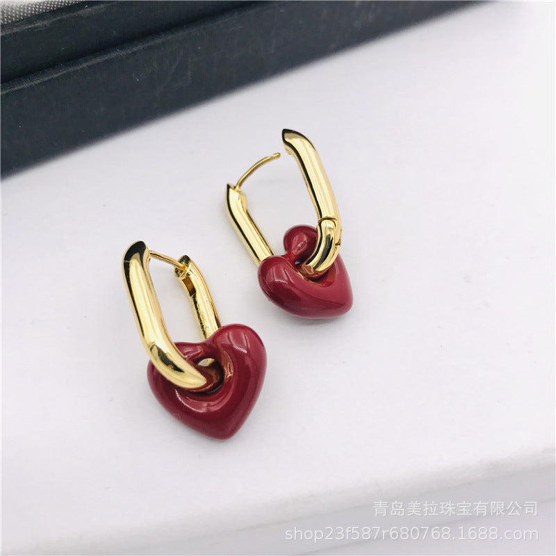 1 Pair Retro Simple Style Heart Shape Plating Brass Drop Earrings