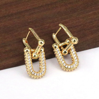 1 Pair Retro Luxurious Simple Style Double Ring Plating Inlay Copper Zircon 18k Gold Plated Drop Earrings