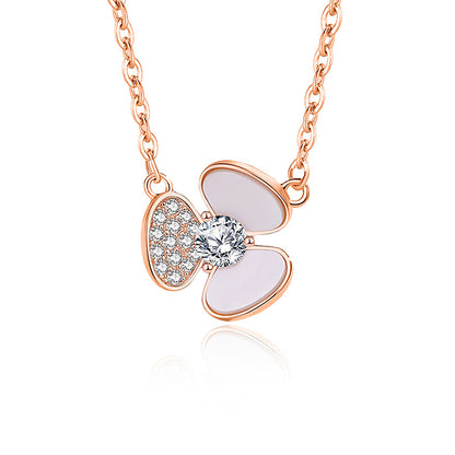 Simple Style Shamrock Sterling Silver Polishing Plating Inlay Shell Zircon Necklace