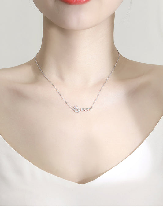Simple Style Letter Crown Sterling Silver Polishing Plating Inlay Zircon Necklace
