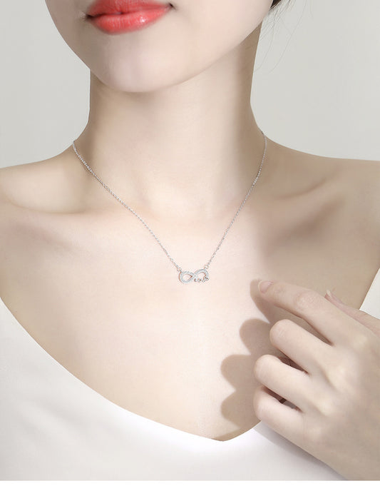 Simple Style Love Infinity Sterling Silver Polishing Plating Inlay Zircon Necklace