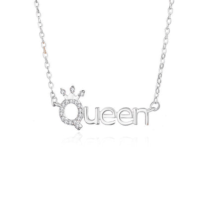 Simple Style Letter Crown Sterling Silver Polishing Plating Inlay Zircon Necklace