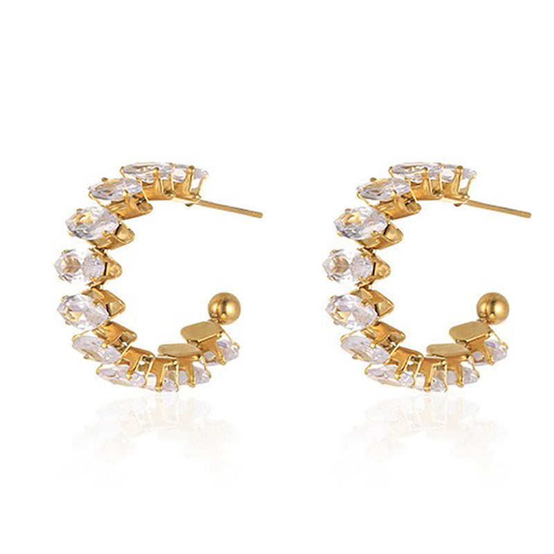 1 Pair Elegant Classic Style C Shape Plating Inlay Stainless Steel Zircon Gold Plated Ear Studs