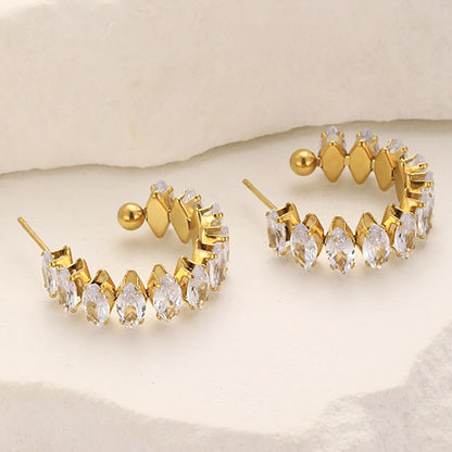 1 Pair Elegant Classic Style C Shape Plating Inlay Stainless Steel Zircon Gold Plated Ear Studs