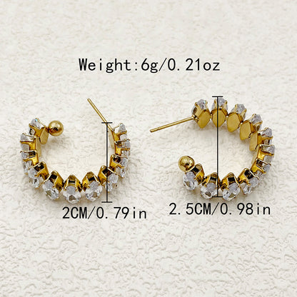 1 Pair Elegant Classic Style C Shape Plating Inlay Stainless Steel Zircon Gold Plated Ear Studs