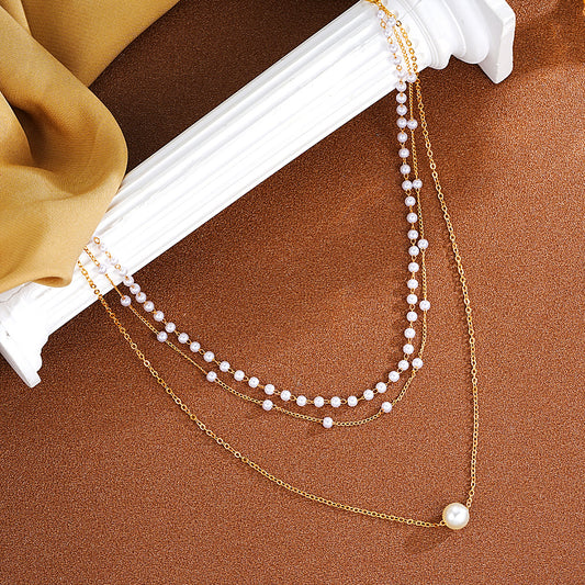 Simple Style Geometric Artificial Pearl Alloy Plating Women's Three Layer Necklace