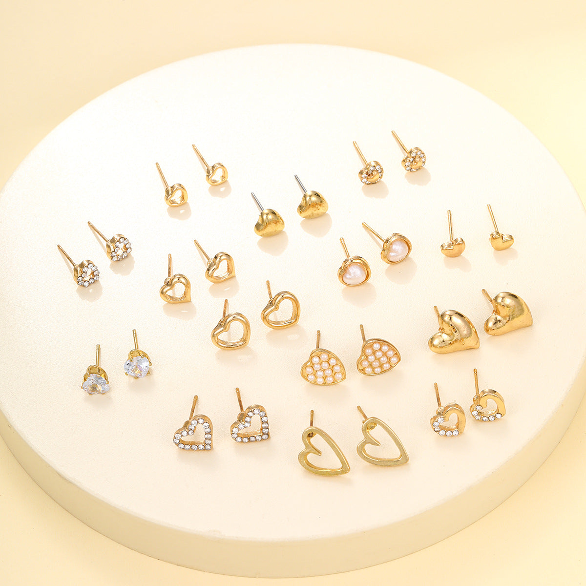 Wholesale Jewelry Basic Heart Shape Alloy Zircon Inlay Ear Studs