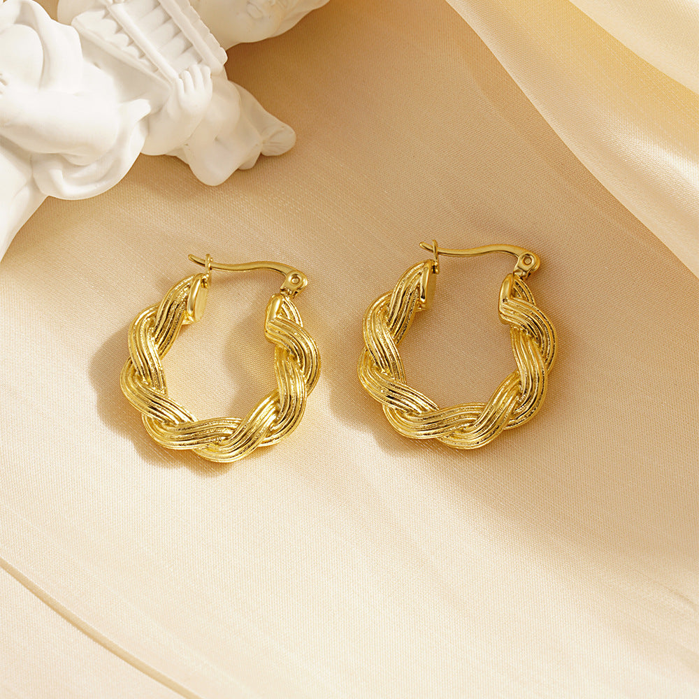 1 Pair Simple Style Commute Twist Plating Titanium Steel Gold Plated Earrings