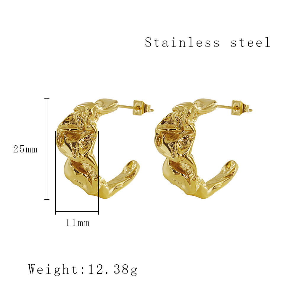 1 Pair Simple Style Classic Style Solid Color Irregular Pleated Titanium Steel Ear Studs