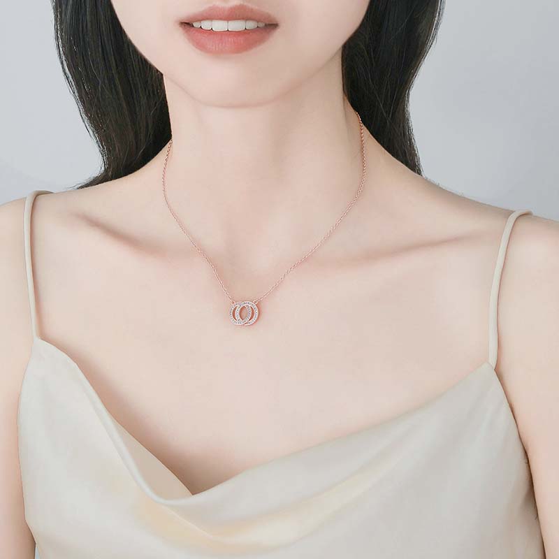 Simple Style Double Ring Copper Alloy Plating Inlay Zircon Gold Plated Women's Pendant Necklace