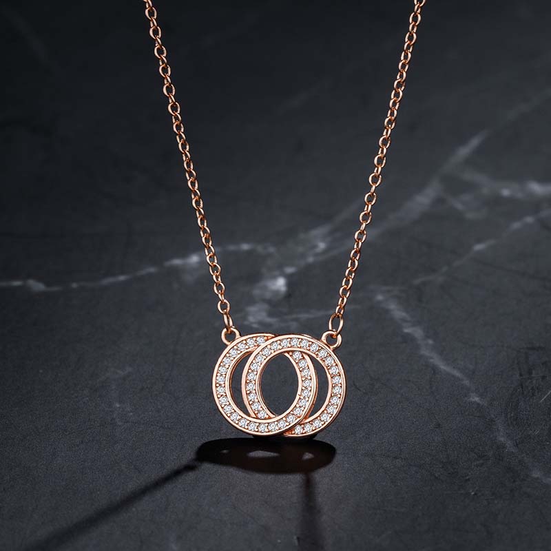 Simple Style Double Ring Copper Alloy Plating Inlay Zircon Gold Plated Women's Pendant Necklace