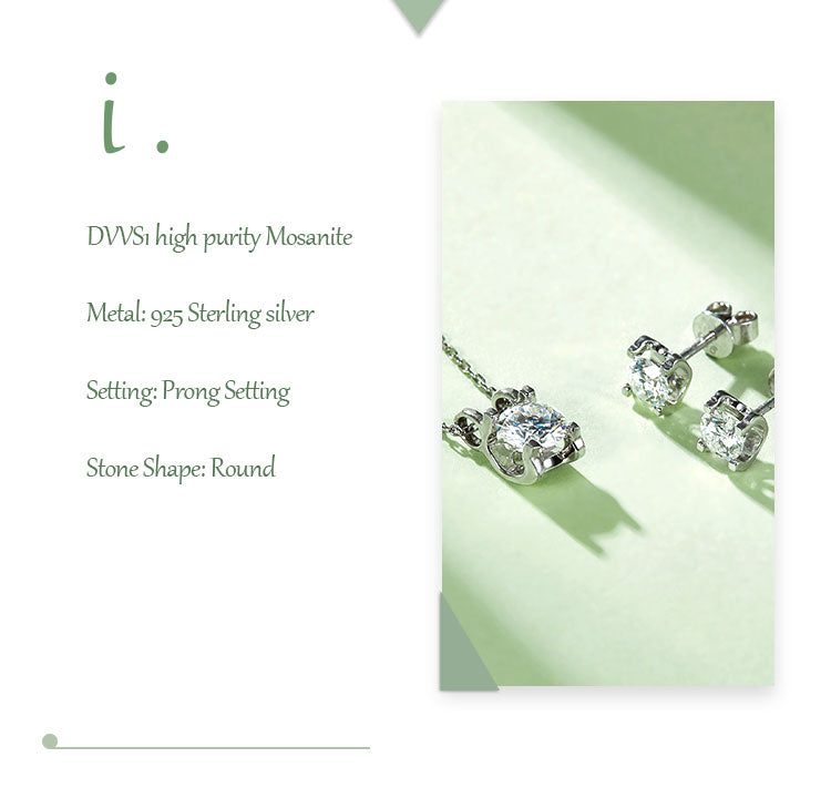 Simple Style Shiny Square Sterling Silver Gra Plating Inlay Moissanite Earrings Necklace