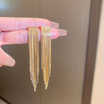 1 Pair Elegant Solid Color Tassel Plating Copper Gold Plated Drop Earrings