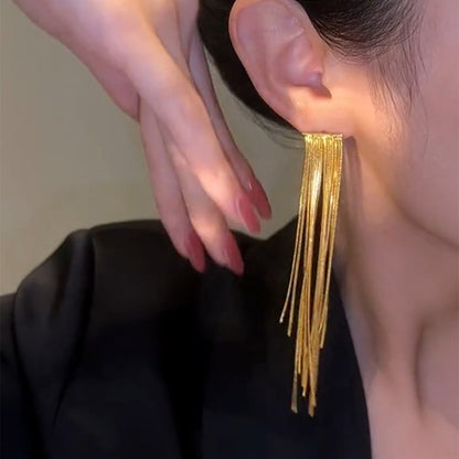 1 Pair Elegant Solid Color Tassel Plating Copper Gold Plated Drop Earrings