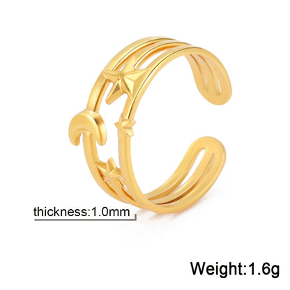 Simple Style Pentagon Leaves Stainless Steel Asymmetrical 18k Gold Plated Open Rings